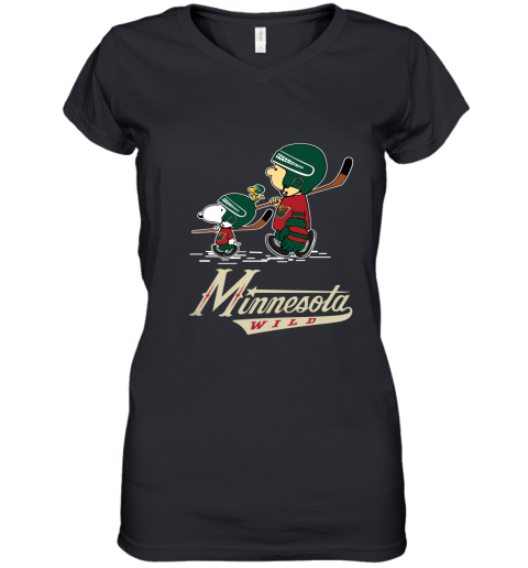 Let's Play Minnesota Wilds Ice Hockey Snoopy NHL Women's V-Neck T-Shirt