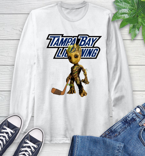 Tampa Bay Lightning NHL Hockey Groot Marvel Guardians Of The Galaxy Long Sleeve T-Shirt