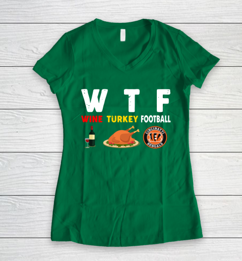 Cincinnati Bengals Giving Day WTF Wine Turkey Football NFL Women's V-Neck T-Shirt 3