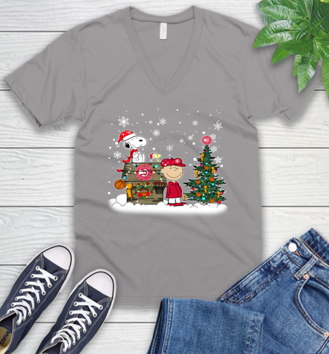 Atlanta Hawks NBA Basketball Christmas The Peanuts Movie Snoopy V-Neck T-Shirt 3