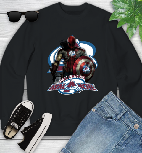 NHL Captain America Thor Spider Man Hawkeye Avengers Endgame Hockey Colorado Avalanche Youth Sweatshirt 2