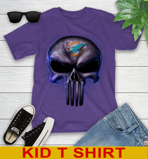 Miami Dolphins NFL Football Punisher Skull Sports Youth T-Shirt 3