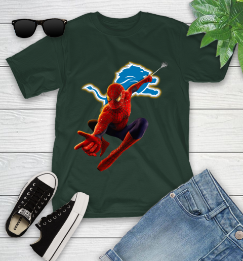 NFL Spider Man Avengers Endgame Football Detroit Lions Youth T-Shirt 5
