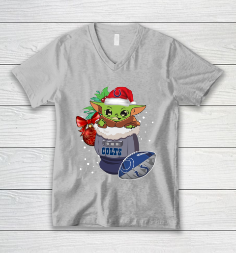 Indianapolis Colts Christmas Baby Yoda Star Wars Funny Happy NFL V-Neck T-Shirt 4