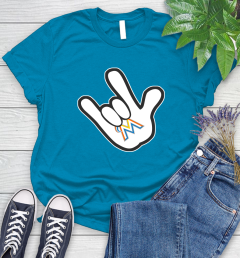 Miami Marlins MLB Baseball Mickey Rock Hand Disney Women's T-Shirt 7