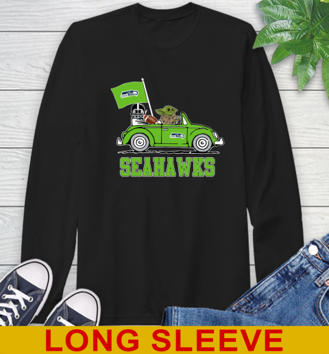 NFL Football Seattle Seahawks Darth Vader Baby Yoda Driving Star Wars Shirt Long Sleeve T-Shirt 2