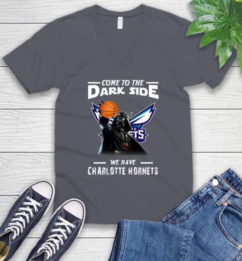 NBA Come To The Dark Side We Have Charlotte Hornets Star Wars Darth Vader Basketball V-Neck T-Shirt 4