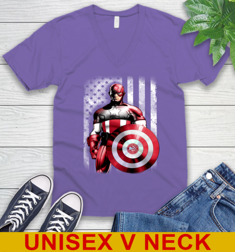 Atlanta Hawks NBA Basketball Captain America Marvel Avengers American Flag Shirt V-Neck T-Shirt 8