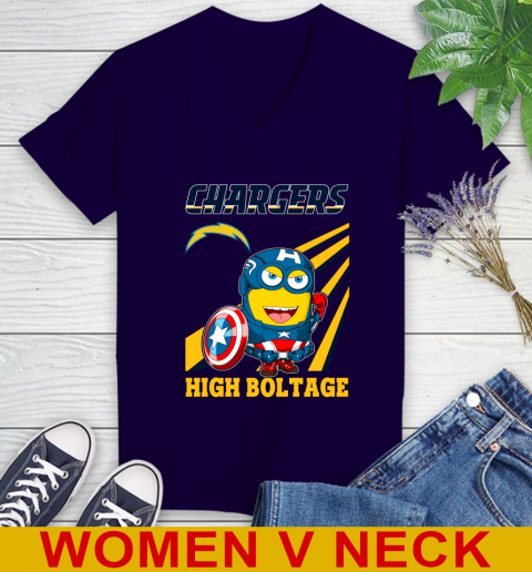 NFL Football Los Angeles Chargers Captain America Marvel Avengers Minion Shirt Women's V-Neck T-Shirt 3