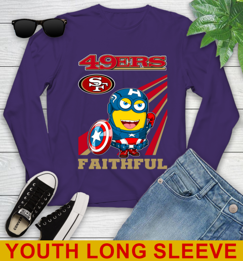 NFL Football San Francisco 49ers Captain America Marvel Avengers Minion Faithful Shirt Youth Long Sleeve 4