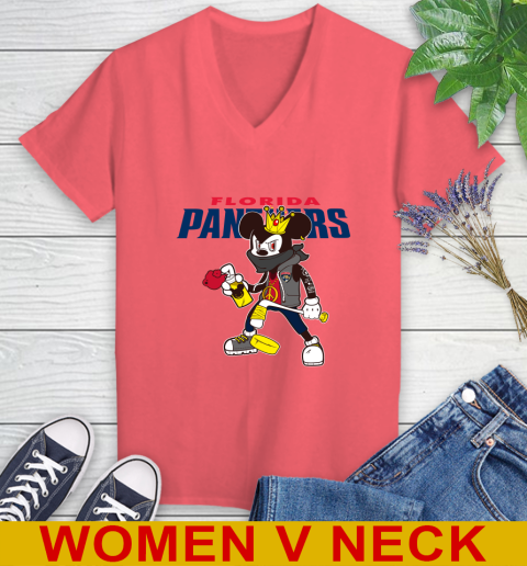 Florida Panthers NHL Hockey Mickey Peace Sign Sports Women's V-Neck T-Shirt 7