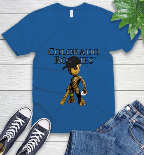 MLB Colorado Rockies Groot Guardians Of The Galaxy Baseball V-Neck T-Shirt 6