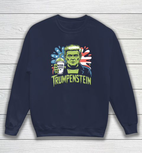 Trumpenstein Funny Iced Coffee Drink Halloween 4th of July USA Flag Sweatshirt 2