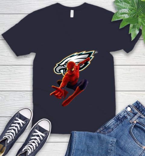 NFL Spider Man Avengers Endgame Football Philadelphia Eagles V-Neck T-Shirt 3