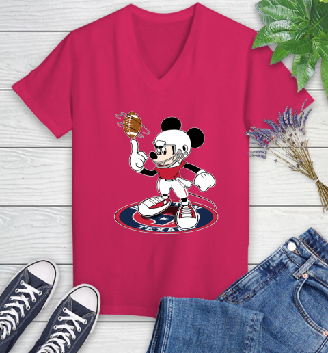 NFL Football Houston Texans Cheerful Mickey Disney Shirt Women's V-Neck T-Shirt 8