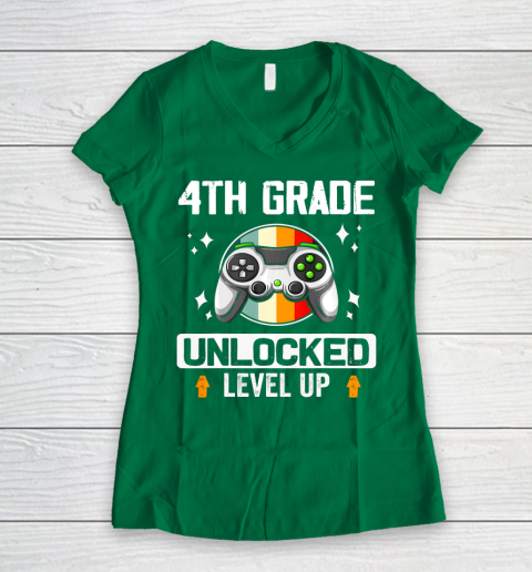 Next Level t shirts 4th Grade Unlocked Level Up Back To School Fourth Grade Gamer Women's V-Neck T-Shirt 3
