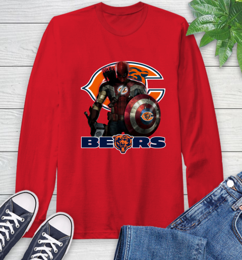 NFL Captain America Thor Spider Man Hawkeye Avengers Endgame Football Chicago Bears Long Sleeve T-Shirt 10