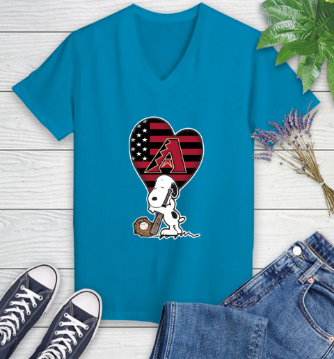 Washington Capitals MLB Baseball The Peanuts Movie Adorable Snoopy Women's V-Neck T-Shirt 7
