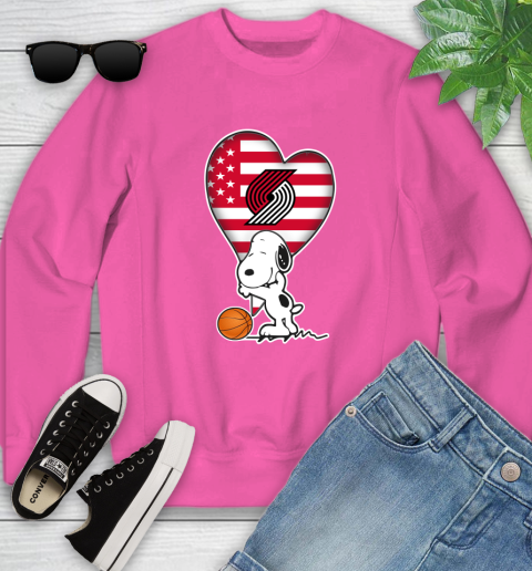 Portland Trail Blazers NBA Basketball The Peanuts Movie Adorable Snoopy Youth Sweatshirt 7