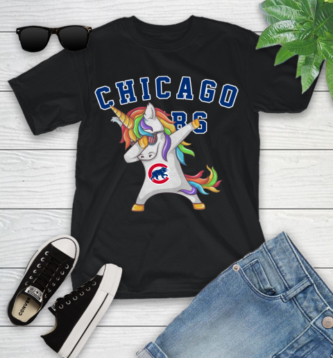 Chicago Cubs MLB Baseball Funny Unicorn Dabbing Sports Youth T-Shirt 2