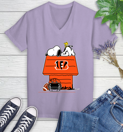 Cincinnati Bengals NFL Football Snoopy Woodstock The Peanuts Movie Women's V-Neck T-Shirt 14