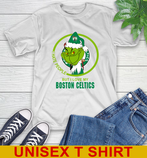 Boston Celtics NBA Christmas Grinch I Hate People But I Love My Favorite Basketball Team T-Shirt