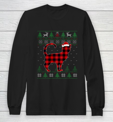 Plaid Cat Ugly Christmas Sweater Pajama Matching Family Gift Long Sleeve T-Shirt