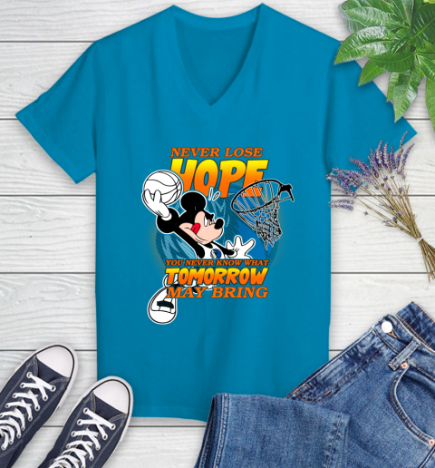 Dallas Mavericks NBA Basketball Mickey Disney Never Lose Hope Women's V-Neck T-Shirt 7