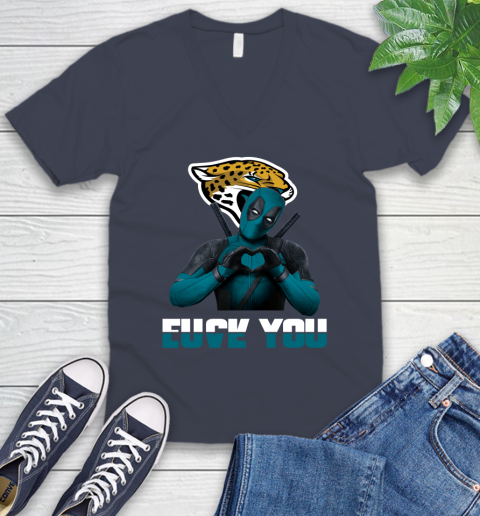 NHL Jacksonville Jaguars Deadpool Love You Fuck You Football Sports V-Neck T-Shirt 8