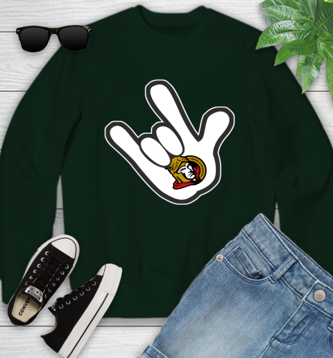 Ottawa Senators NHL Hockey Mickey Rock Hand Disney Youth Sweatshirt 10
