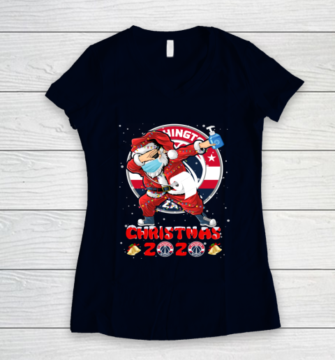 Washington Wizards Funny Santa Claus Dabbing Christmas 2020 NBA Women's V-Neck T-Shirt 2