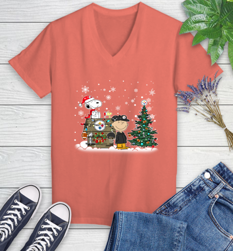 NFL Pittsburgh Steelers Snoopy Charlie Brown Christmas Football Super Bowl Sports Women's V-Neck T-Shirt 6