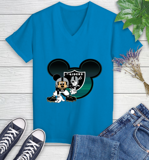 NFL Oakland Raiders Mickey Mouse Disney Football T Shirt Women's V-Neck T-Shirt 7