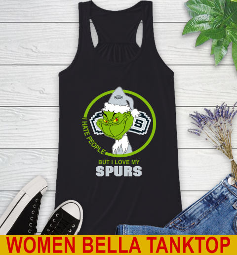 San Antonio Spurs NBA Christmas Grinch I Hate People But I Love My Favorite Basketball Team Racerback Tank 2