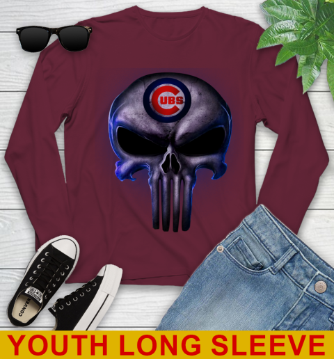 Chicago Cubs MLB Baseball Punisher Skull Sports Youth Long Sleeve 6