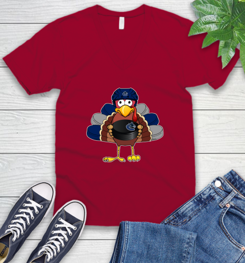 Vancouver Canucks Turkey Thanksgiving Day V-Neck T-Shirt 8