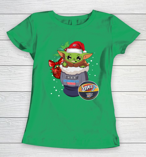 Oklahoma City Thunder Christmas Baby Yoda Star Wars Funny Happy NBA Women's T-Shirt