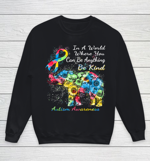 Autism Awareness Sunflower Elephant Be Kind Youth Sweatshirt
