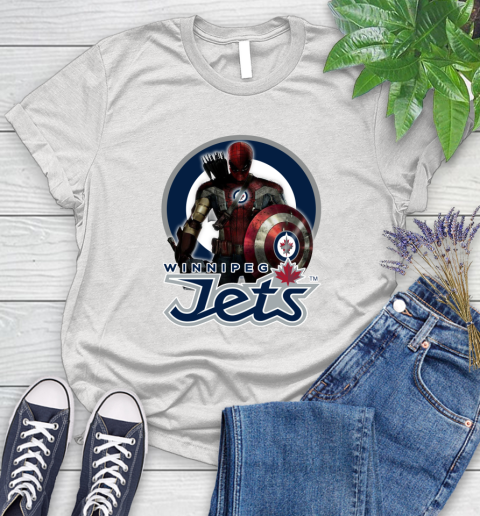 NHL Captain America Thor Spider Man Hawkeye Avengers Endgame Hockey Winnipeg Jets Women's T-Shirt