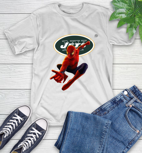 NFL Spider Man Avengers Endgame Football New York Jets T-Shirt