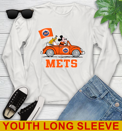 MLB Baseball New York Mets Pluto Mickey Driving Disney Shirt Youth Long Sleeve - Image 13