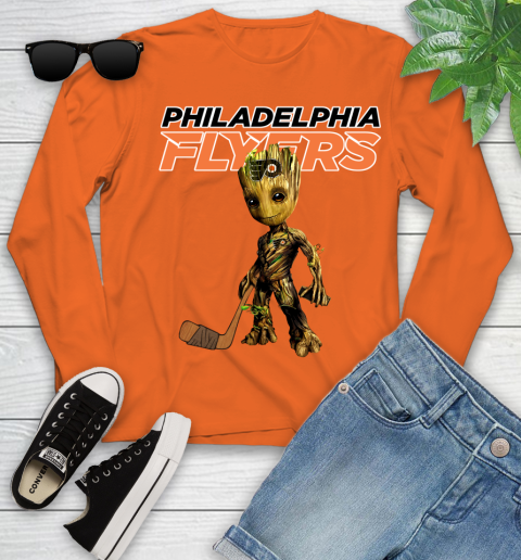 Philadelphia Flyers NHL Hockey Groot Marvel Guardians Of The Galaxy Youth Long Sleeve 4