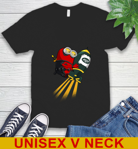 NFL Football New York Jets Deadpool Minion Marvel Shirt V-Neck T-Shirt