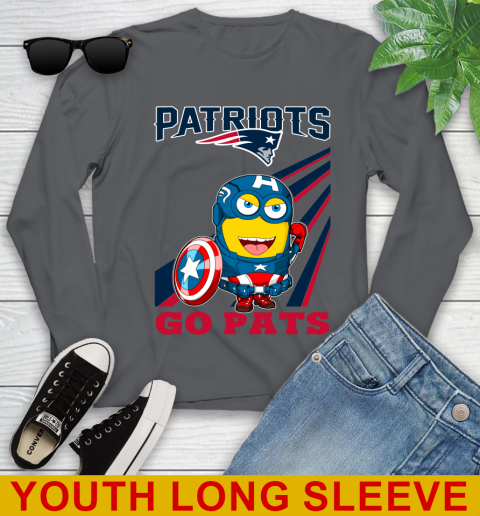NFL Football New England Patriots Captain America Marvel Avengers Minion Shirt Youth Long Sleeve 9