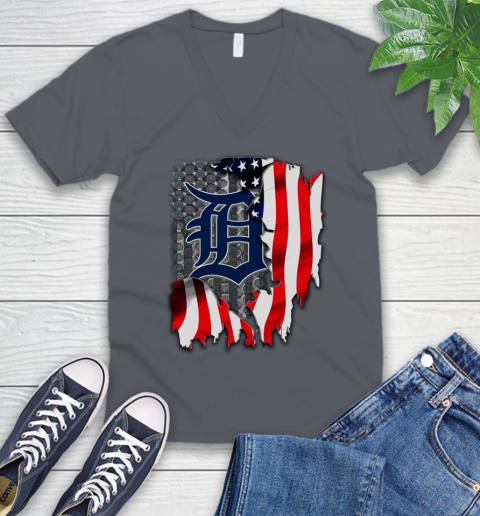 Detroit Tigers MLB Baseball American Flag V-Neck T-Shirt 4