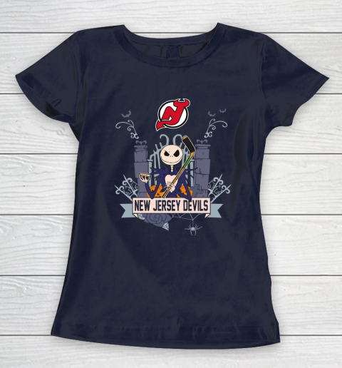 NHL New Jersey Devils Hockey Jack Skellington Halloween Women's T-Shirt 2