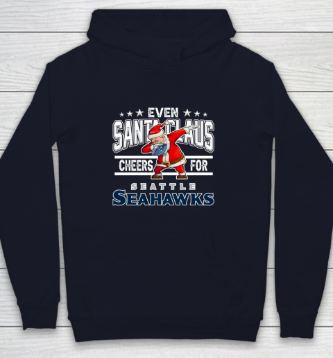 Seattle Seahawks Even Santa Claus Cheers For Christmas NFL Youth Hoodie - Image 3