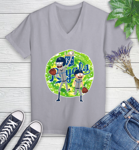 MLB Kansas City Royals Rick And Morty Baseball Sports Women's V-Neck T-Shirt 4