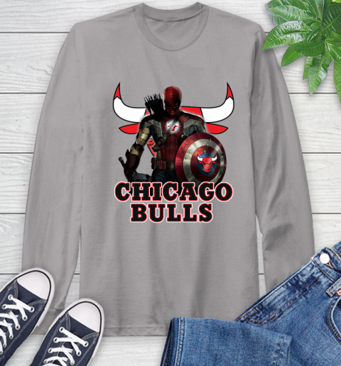 Chicago Bulls NBA Basketball Captain America Thor Spider Man Hawkeye Avengers Long Sleeve T-Shirt 6