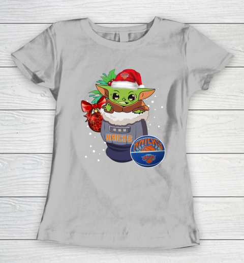 New York Knicks Christmas Baby Yoda Star Wars Funny Happy NBA Women's T-Shirt 6